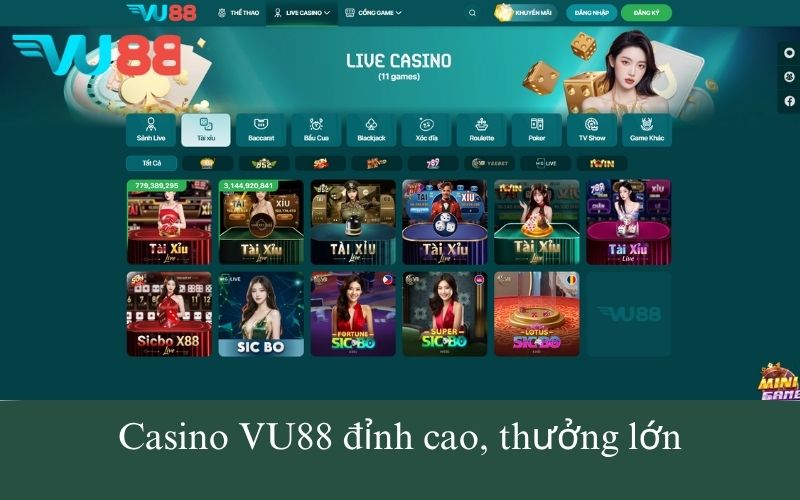 Casino VU88 đỉnh cao, thưởng lớn