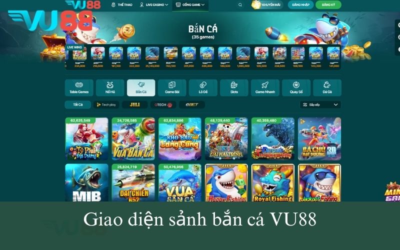 Giao diện sảnh bắn cá VU88
