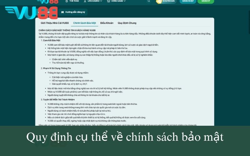 Quy định cụ thể về chính sách bảo mật