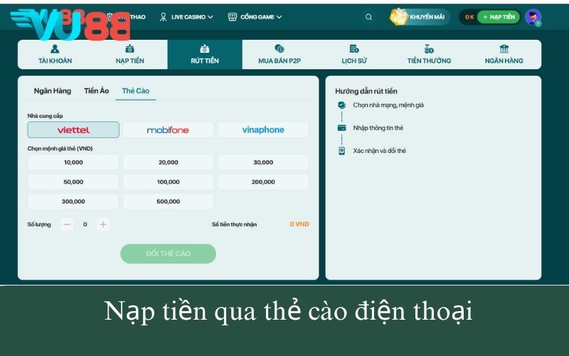 Nạp tiền qua thẻ cào điện thoại